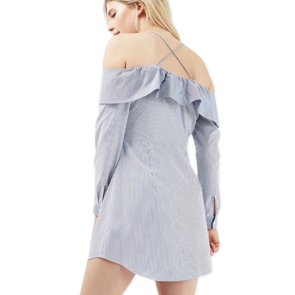 🆕 NWT Topshop Stripe Bardot Shirt Dress - Picture 3 of 10